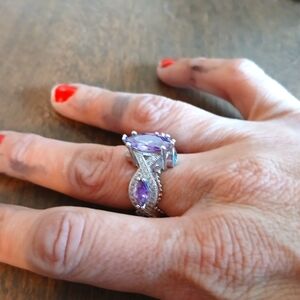 Vintage silver ring with amethyst and topaz